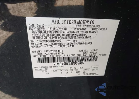 2011 Ford Flex Limited из США, поврежденный, VIN 2FMGK5DC4BBD03807